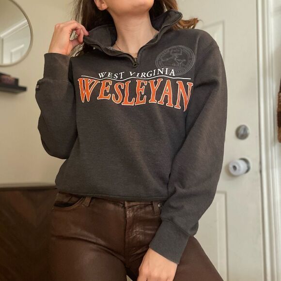 Y2K West Virginia‎ Wesleyan University Half Zip Sweater Small Grey - Picture 1 of 4